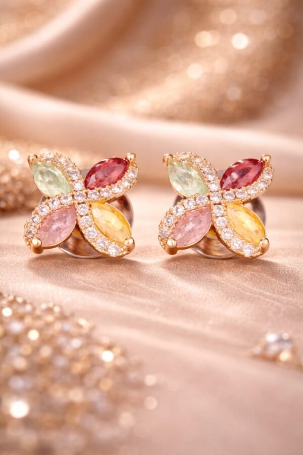 Multicolour AD Diamond Rose Gold Earrings